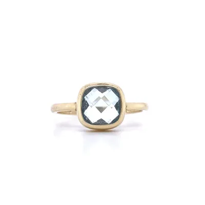 10 Karat Yellow Gold Square Blue Topaz Ring