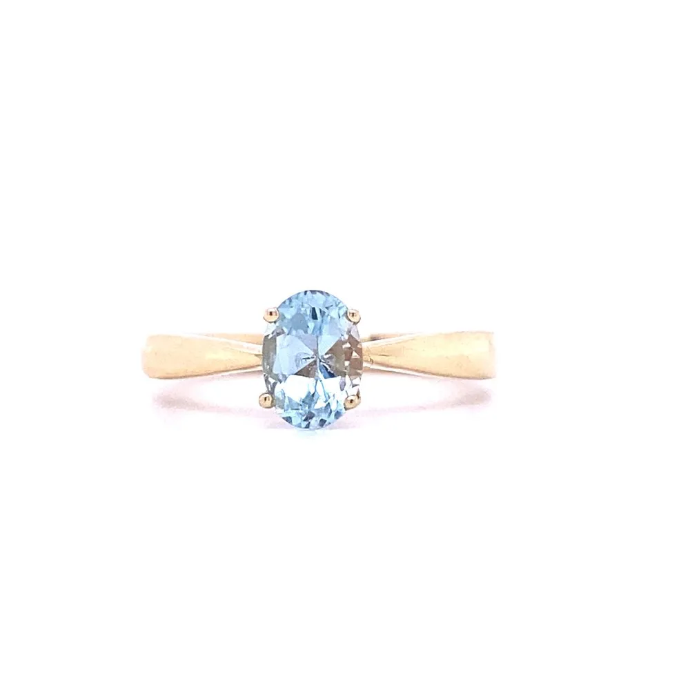 14 Karat Yellow Gold Oval Blue Topaz Ring