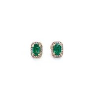 14 Karat Yellow Gold Emerald and Diamond Earrings