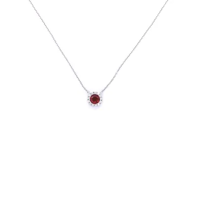 14 Karat White Gold Garnet and Diamond Bezel Necklace