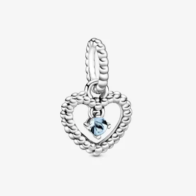 Pandora March Aqua Blue Beaded Heart Dangle Charm - 798854C01