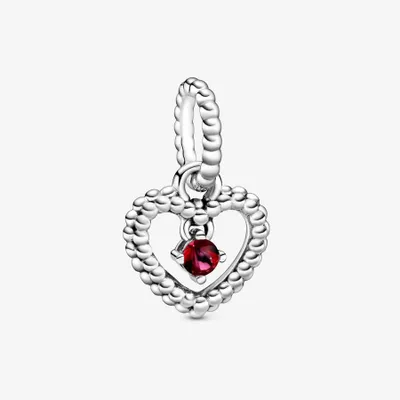 Pandora July Blazing Red Beaded Heart Dangle Charm - 798854C02