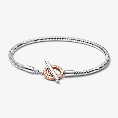 Pandora Signature Two-tone Logo T-Bar Snake Chain Bracelet - 582309C00