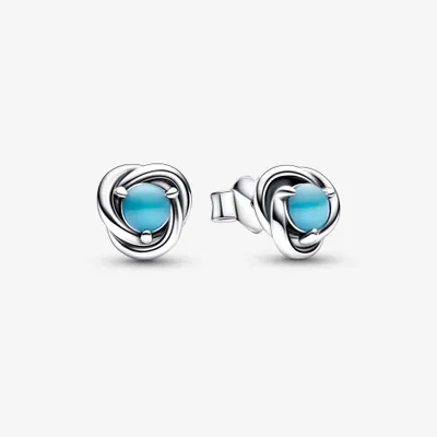 Pandora December Turquoise Blue Eternity Circle Stud Earrings - 292335C02