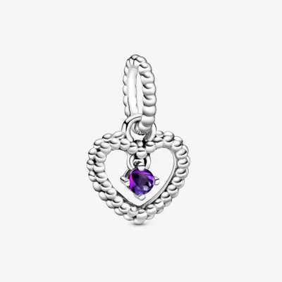 Pandora February Purple Beaded Heart Dangle Charm -  798854C03
