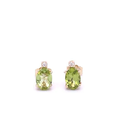 14 Karat Gold Peridot and Diamond Earrings