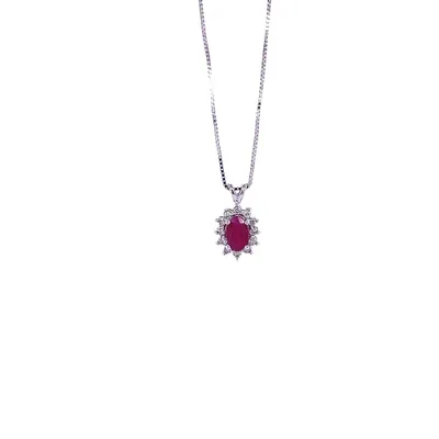 10 Karat White Gold Ruby and Diamond Necklace