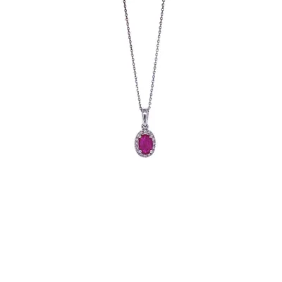 14 Karat White Gold Oval Ruby and Diamond Necklace