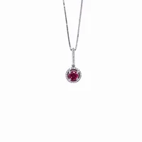 18 Karat White Gold Ruby and Diamond Halo Necklace