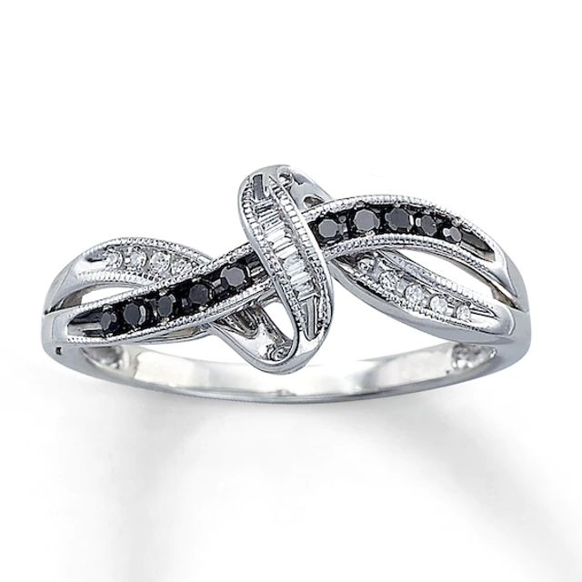 Kay Black Diamond Ring 1/8 ct tw Baguette-cut Sterling Silver
