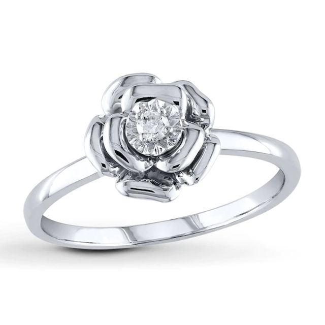 Diamond Solitaire Flower Promise Ring 1/20 ct tw Sterling Silver