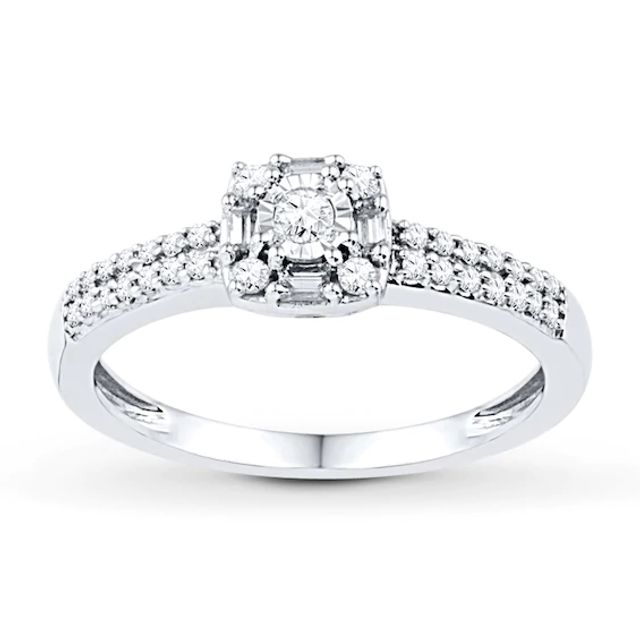 Diamond Promise Ring 1/4 ct tw Round & Baguette 10K White Gold