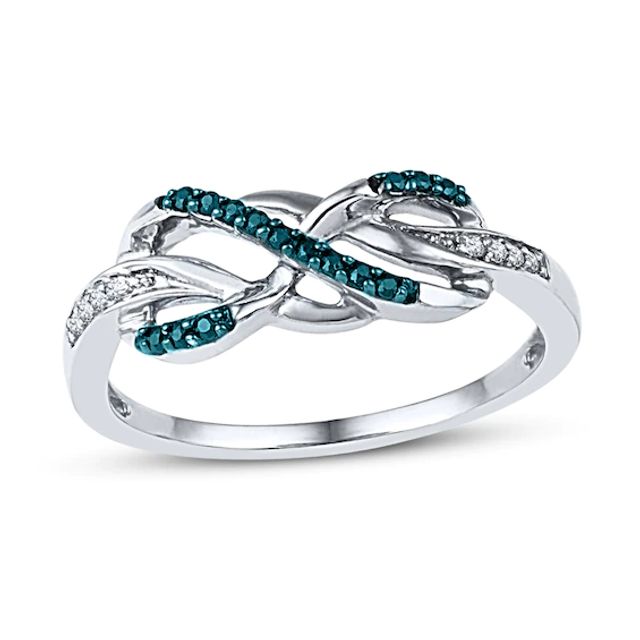 Blue and White Diamond Heart Ring Rhodium on Sterling Silver Genuine Diamonds Blue and White Diamond Heart Ring Rhodium on Sterling Silver Genuine Diamonds