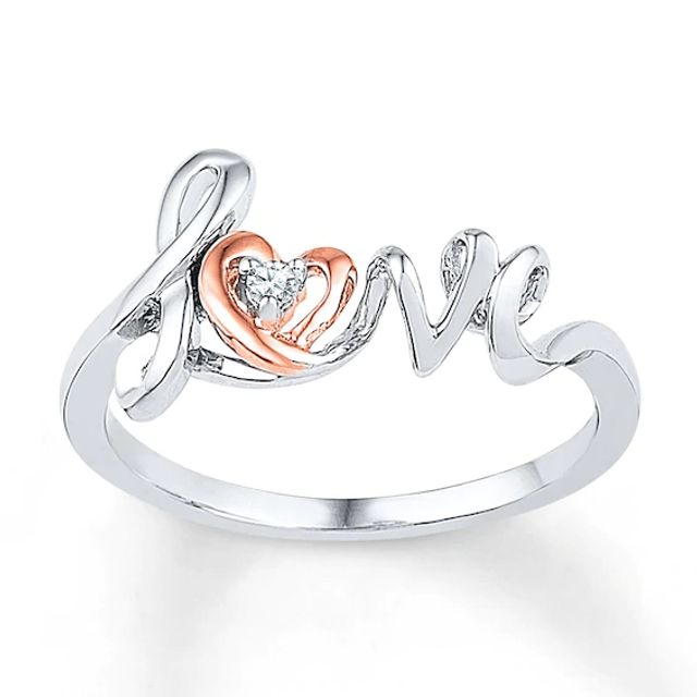 Heart Ring Diamond Accent Sterling Silver & 10K Rose Gold