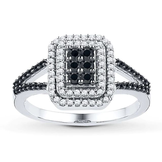 Black/White Diamond Ring 1/2 ct tw Sterling Silver