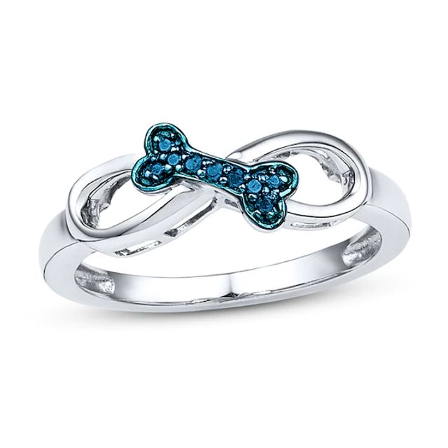 Bone Infinity Ring 1/20 ct tw Blue Diamonds Sterling Silver