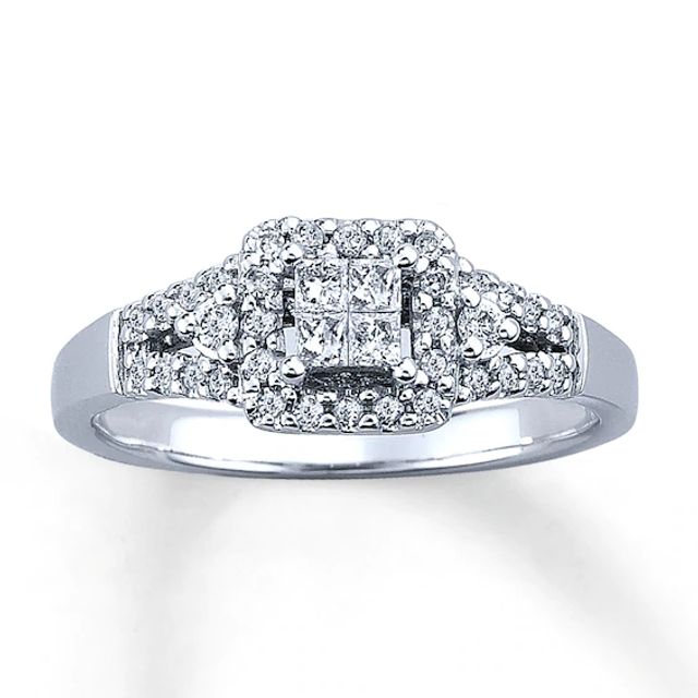 Multi-Diamond Engagement Ring 1/3 ct tw 10K White Gold