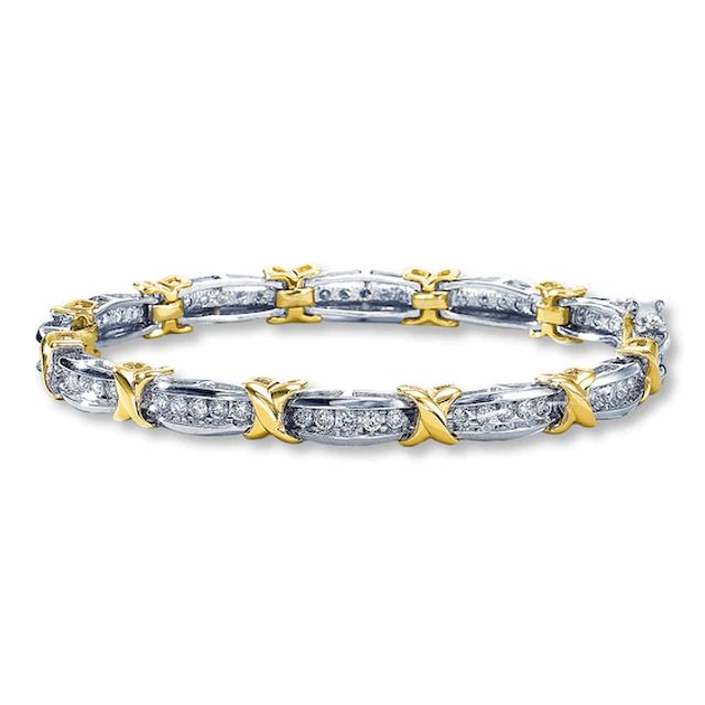 Diamond Bracelet 2 ct tw Round-cut 10K Two-Tone Gold 7"