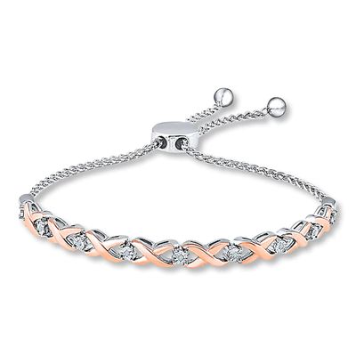 Bolo Bracelet Diamond Accents Sterling Silver & 10K Rose Gold