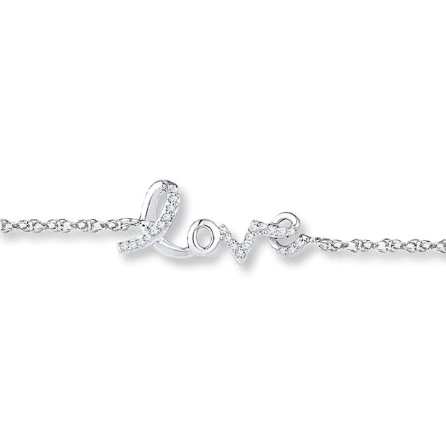 Diamond Love Anklet 1/15 ct tw Round-cut Sterling Silver 9"