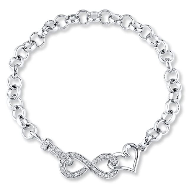 Infinity & Heart Bracelet 1/10 ct tw Diamonds Sterling Silver 7.5"