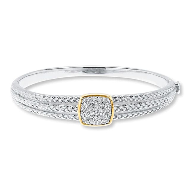 Bangle Bracelet 1/5 ct tw Diamonds Sterling Silver & 10K Yellow Gold