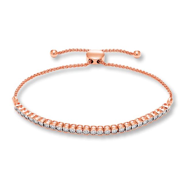 Diamond Bolo Bracelet 1/4 ct tw Round-cut 10K Rose Gold 9.5"