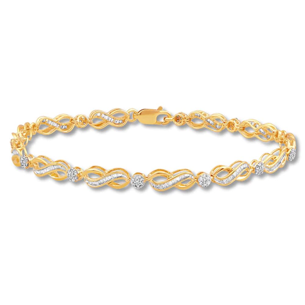 Diamond Infinity Bracelet 1 cttw Baguette & Round 10K Yellow Gold