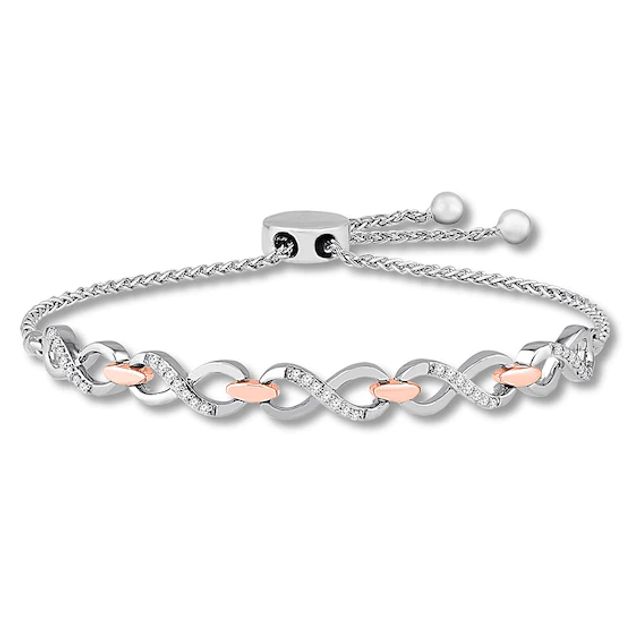 Diamond Infinity Bolo Bracelet 1/4 ct tw Sterling Silver & 10K Rose Gold