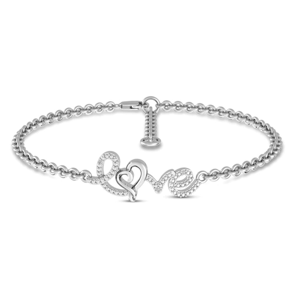 Diamond Love Bracelet Sterling Silver 7.25"
