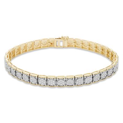 Men's Diamond Large Tennis Bracelet 2 ct tw Round-cut 10K Yellow Gold 8.5