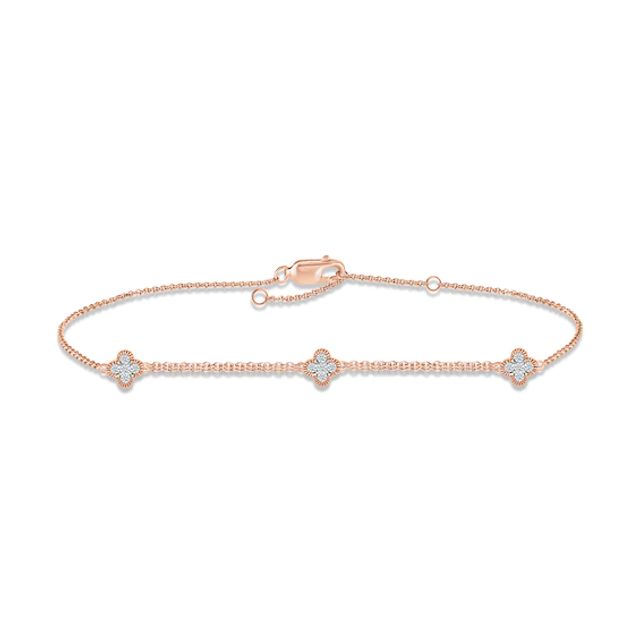 Diamond Clover Bracelet 1/6 ct tw Round-cut 10K Rose Gold 7.5"