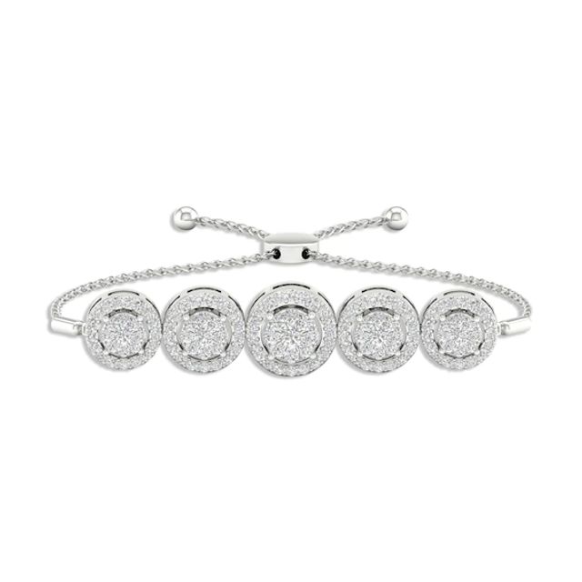 Multi-Diamond Five Circle Bolo Bracelet 1/2 ct tw Round-cut 10K White Gold