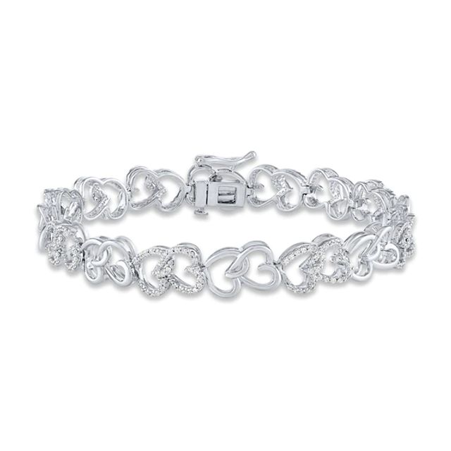 Diamond Linking Hearts Bracelet 1 ct tw Round-cut Sterling Silver 7"