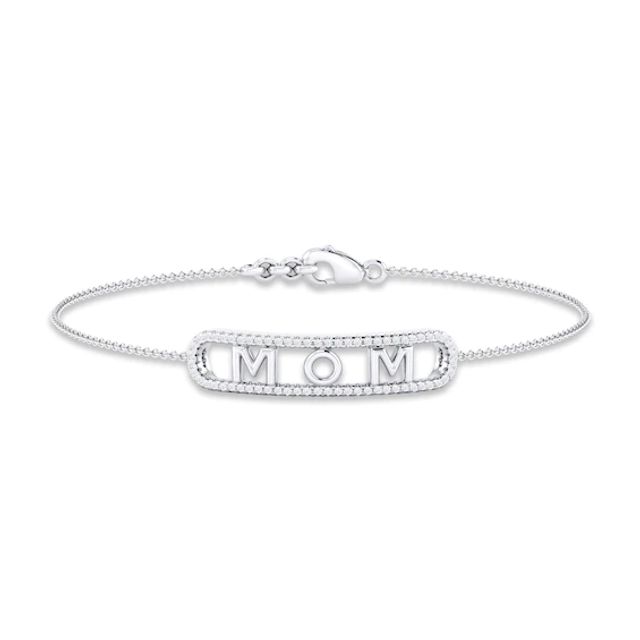 Diamond "Mom" Paperclip Bracelet 1/5 ct tw Round-cut 10K White Gold 7"