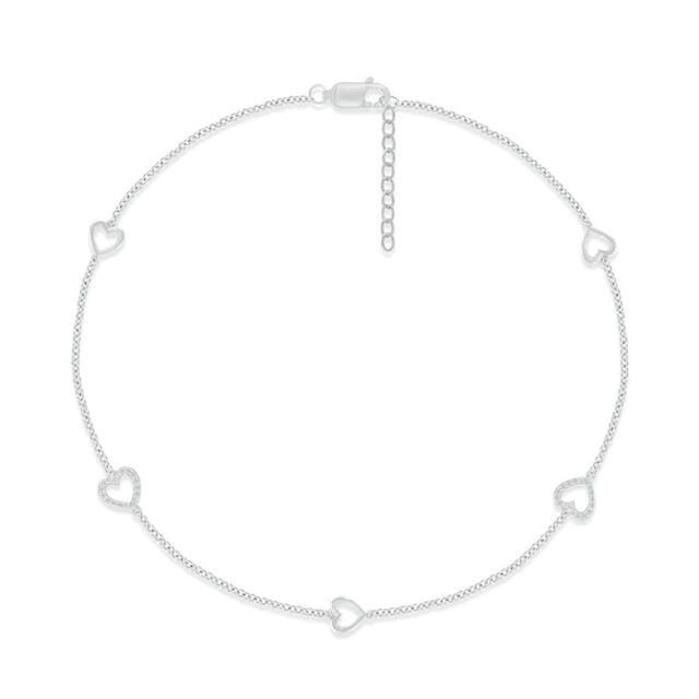 Diamond Heart Anklet 1/20 ct tw Round-cut Sterling Silver 9"
