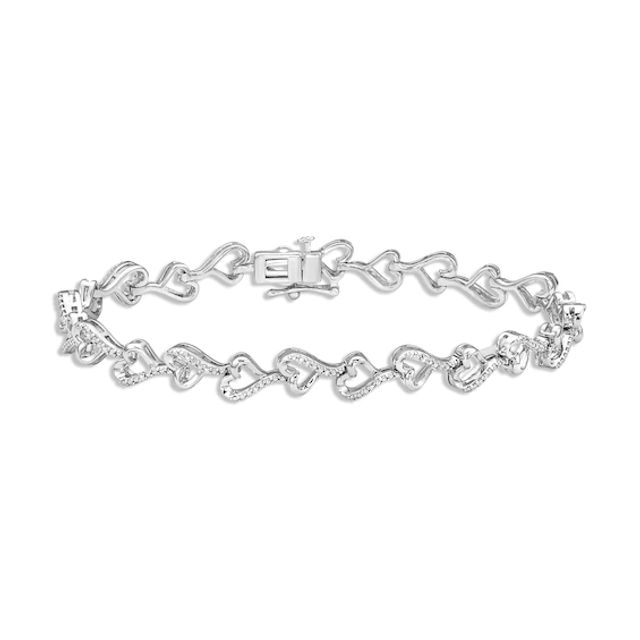 Kay Diamond Heart Link Bracelet 1/10 ct tw Round-cut Sterling Silver 7"