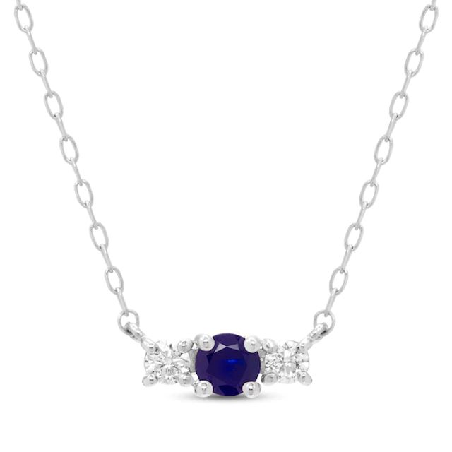 Kay Blue Sapphire & Diamond Three-Stone Necklace 1/8 ct tw 10K White Gold 18