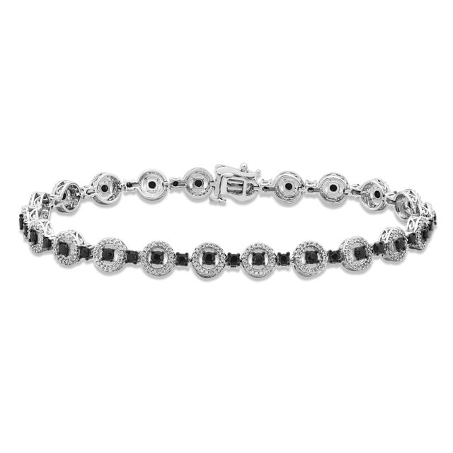 Black & White Diamond Line Bracelet 2 ct tw Round-cut 10K White Gold 7.25"