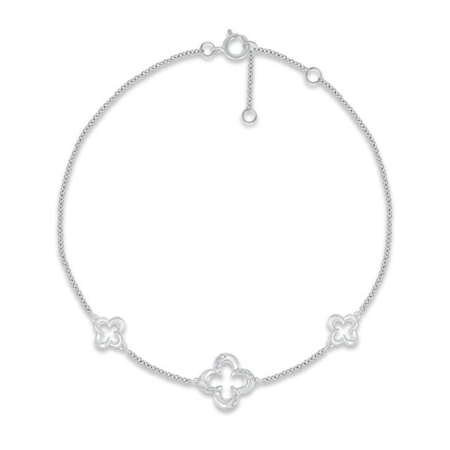 Diamond Open Clover Station Bracelet Sterling Silver 7"