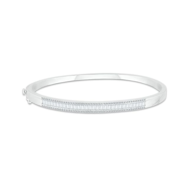 Baguette & Round-Cut Diamond Bangle Bracelet 1 ct tw 10K White Gold