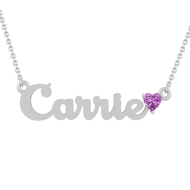 Heart-Shaped Birthstone Name Necklace 18" (1 Stone and Name)