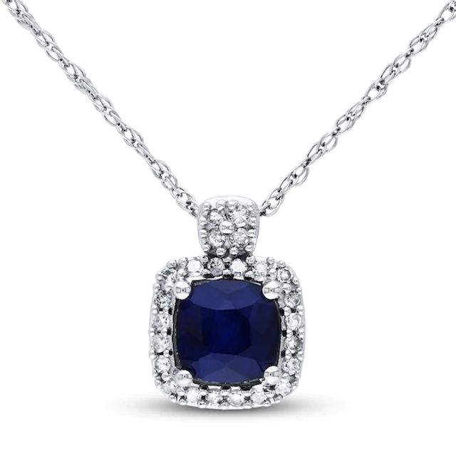 Sapphire Necklace 1/10 ct tw Diamonds 10K White Gold