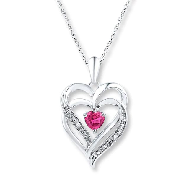 Heart Necklace Lab-Created Sapphires Sterling Silver