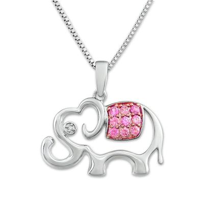 Kay Elephant Necklace Lab-Created Pink Sapphires Sterling Silver