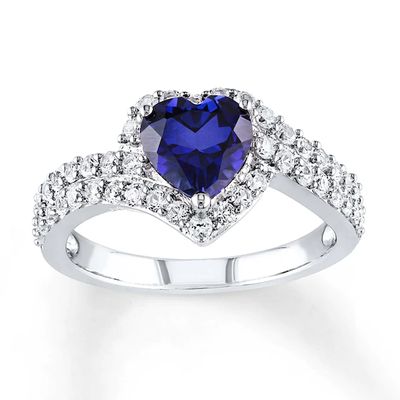 Blue & White Lab-Created Sapphire Ring Sterling Silver