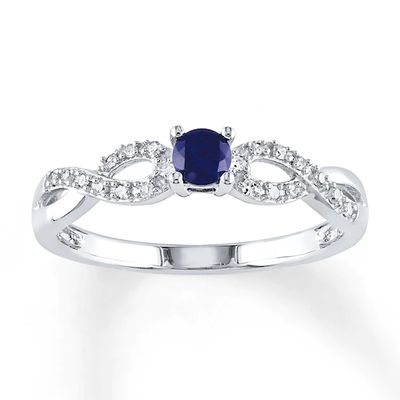 Lab-Created Sapphire Ring 1/15 ct tw Diamonds Sterling Silver