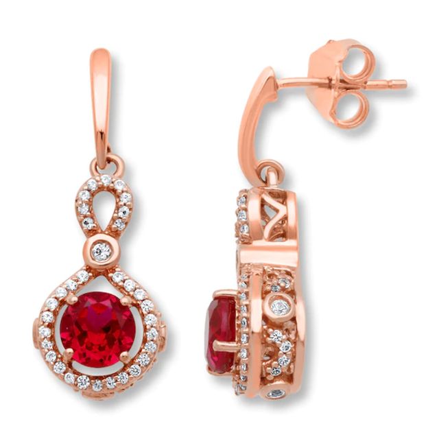 Lab-Created Ruby & Sapphire Earrings 10K Rose Gold
