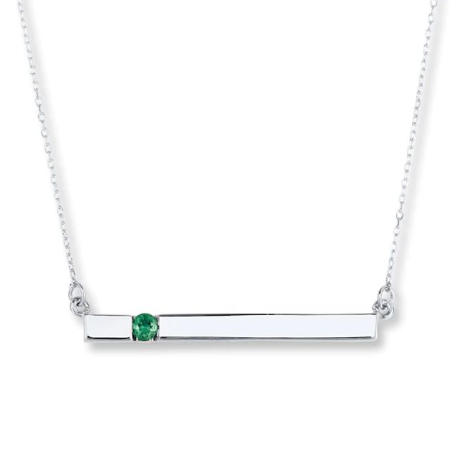 Bar Necklace Lab-Created Emerald Sterling Silver