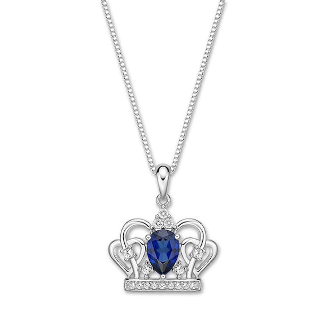 Blue/White Lab-Created Sapphire Crown Necklace Sterling Silver